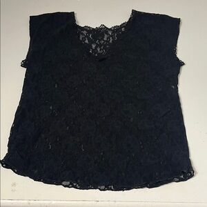 Vintage Shoulders to Go XL Black Floral Lace Sheer Sleeveless V Neck Tank Top